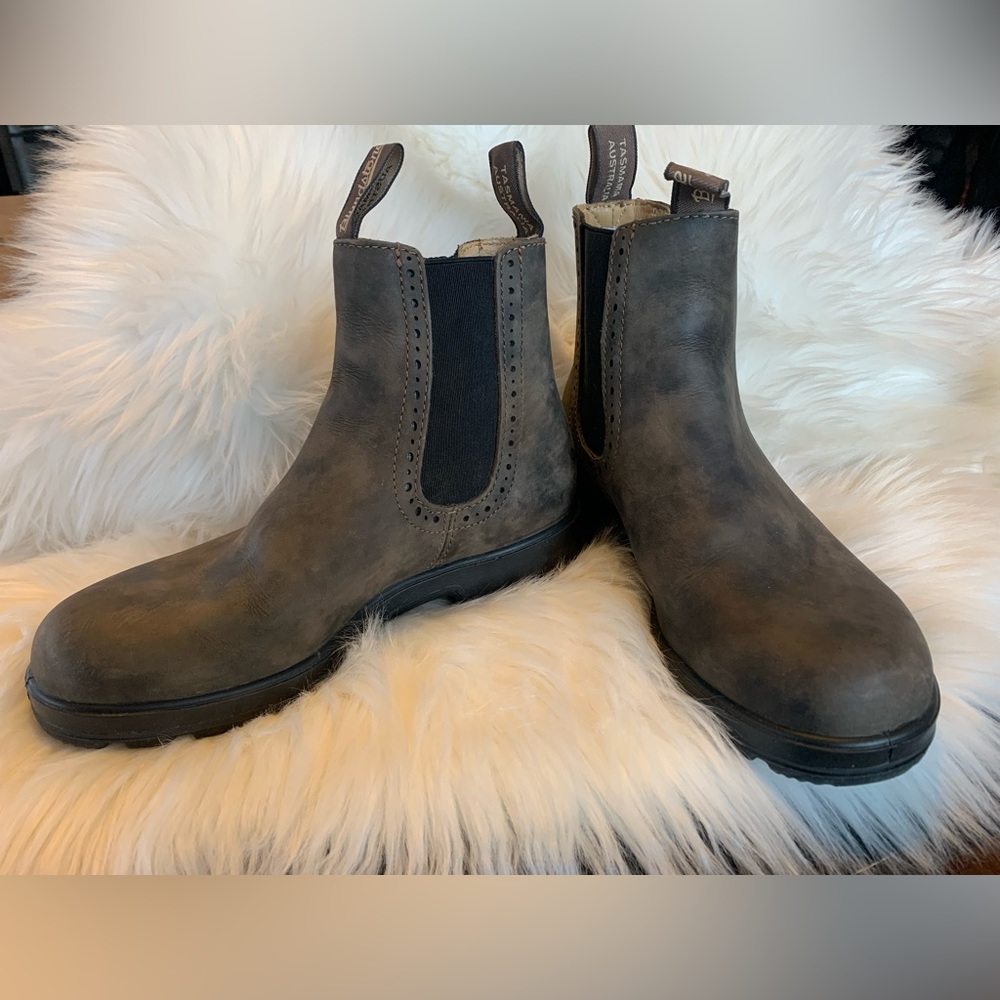 Blundstone Premium Leather High Top Lug Sole Chelsea Boots Brown US Size 7